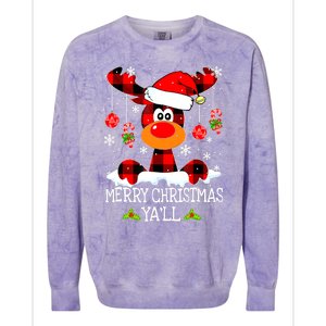 Merry Christmas Y'all Gifts Leopard Buffalo Plaid Xmas Colorblast Crewneck Sweatshirt