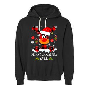 Merry Christmas Y'all Gifts Leopard Buffalo Plaid Xmas Garment-Dyed Fleece Hoodie