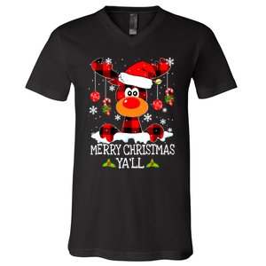 Merry Christmas Y'all Gifts Leopard Buffalo Plaid Xmas V-Neck T-Shirt