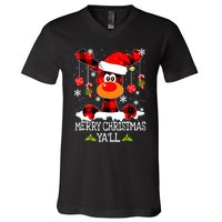 Merry Christmas Y'all Gifts Leopard Buffalo Plaid Xmas V-Neck T-Shirt