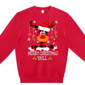 Merry Christmas Y'all Gifts Leopard Buffalo Plaid Xmas Premium Crewneck Sweatshirt