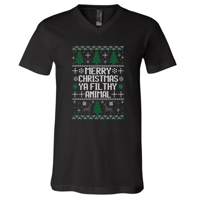 Merry Christmas Ya Filthy Animal Ugly Sweater Funny Xmas Gift V-Neck T-Shirt