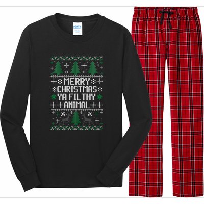 Merry Christmas Ya Filthy Animal Ugly Sweater Funny Xmas Gift Long Sleeve Pajama Set