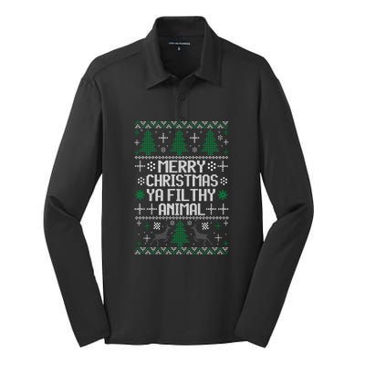 Merry Christmas Ya Filthy Animal Ugly Sweater Funny Xmas Gift Silk Touch Performance Long Sleeve Polo