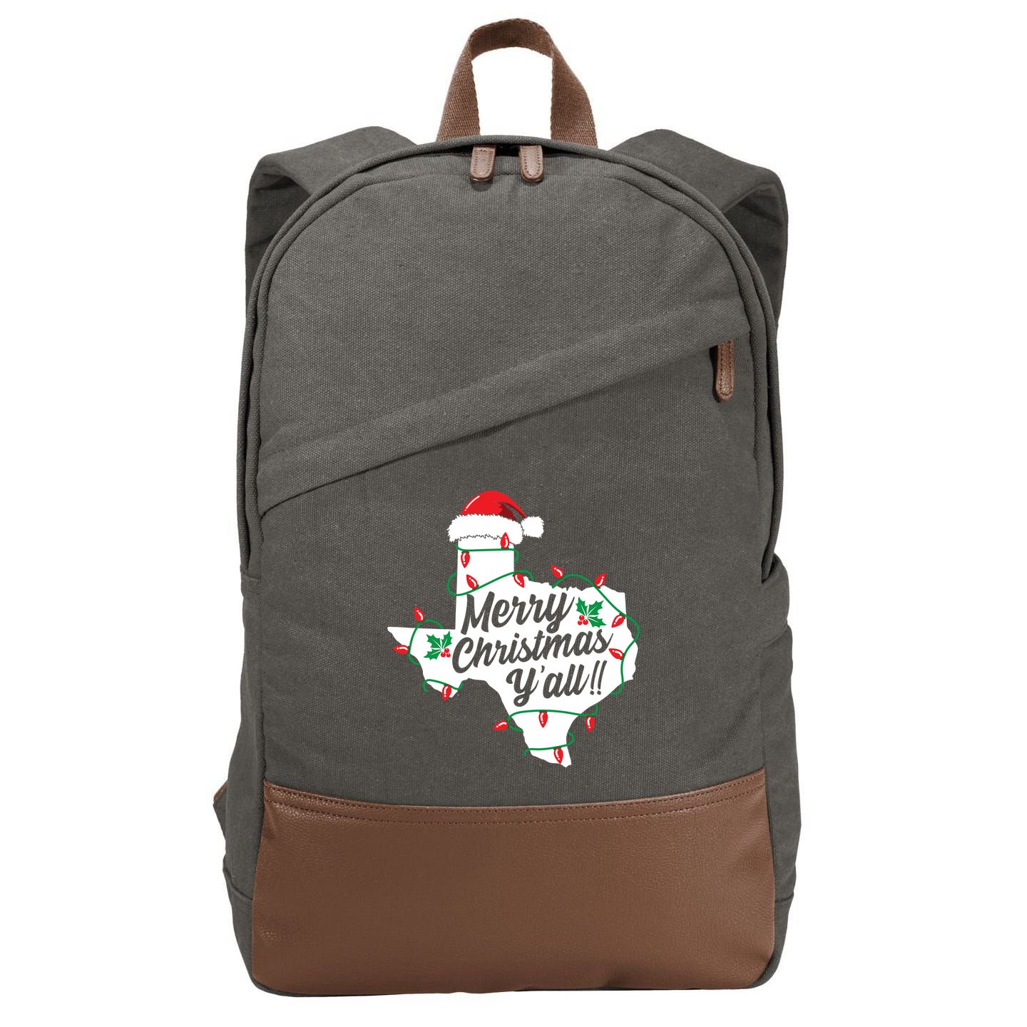 Merry Christmas Y'All Texas State Texan Cotton Canvas Backpack