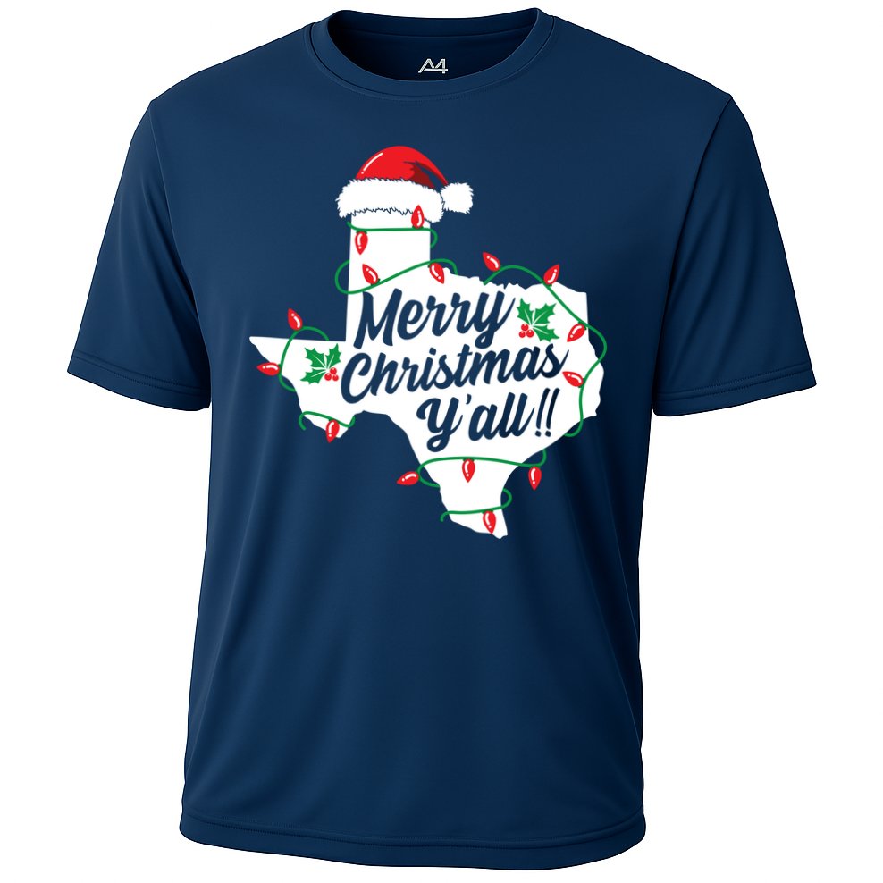 Merry Christmas Y'All Texas State Texan Cooling Performance Crew T-Shirt