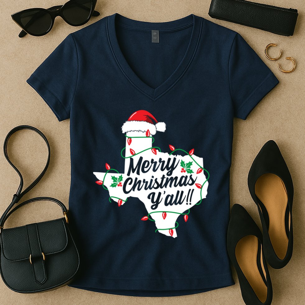 Merry Christmas Y'All Texas State Texan Women's V-Neck T-Shirt