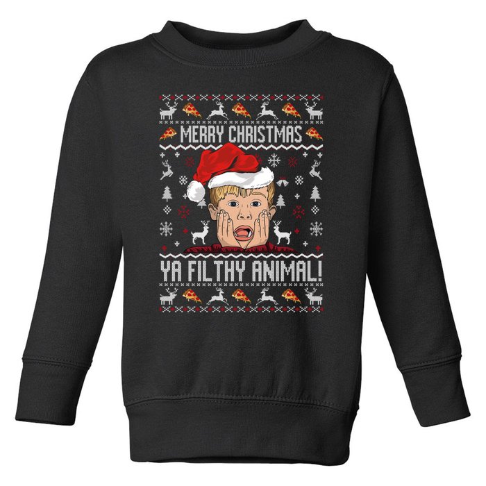 Merry Christmas Ya Filthy Animal Sweater Toddler Sweatshirt