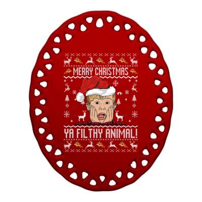 Merry Christmas Ya Filthy Animal Sweater Ceramic Oval Ornament