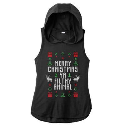 Merry Christmas Ya Filthy Animal Ugly Christmas Sweater Ladies PosiCharge Tri-Blend Wicking Draft Hoodie Tank