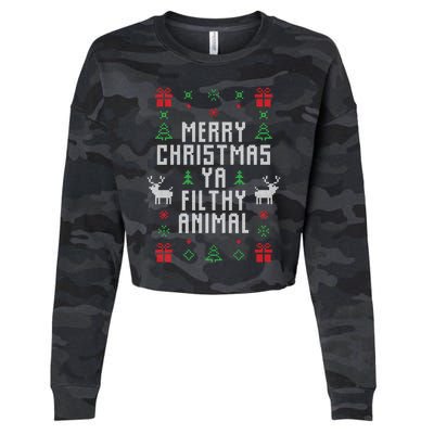 Merry Christmas Ya Filthy Animal Ugly Christmas Sweater Cropped Pullover Crew