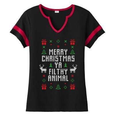 Merry Christmas Ya Filthy Animal Ugly Christmas Sweater Ladies Halftime Notch Neck Tee