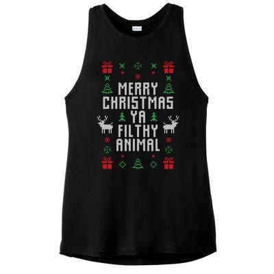 Merry Christmas Ya Filthy Animal Ugly Christmas Sweater Ladies PosiCharge Tri-Blend Wicking Tank