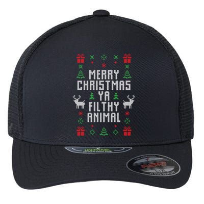 Merry Christmas Ya Filthy Animal Ugly Christmas Sweater Flexfit Unipanel Trucker Cap