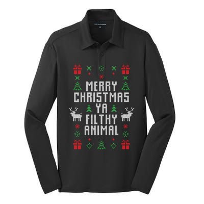 Merry Christmas Ya Filthy Animal Ugly Christmas Sweater Silk Touch Performance Long Sleeve Polo