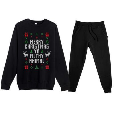 Merry Christmas Ya Filthy Animal Ugly Christmas Sweater Premium Crewneck Sweatsuit Set