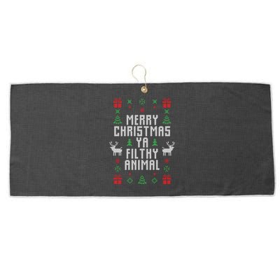 Merry Christmas Ya Filthy Animal Ugly Christmas Sweater Large Microfiber Waffle Golf Towel