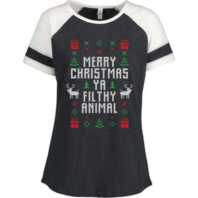 Merry Christmas Ya Filthy Animal Ugly Christmas Sweater Enza Ladies Jersey Colorblock Tee