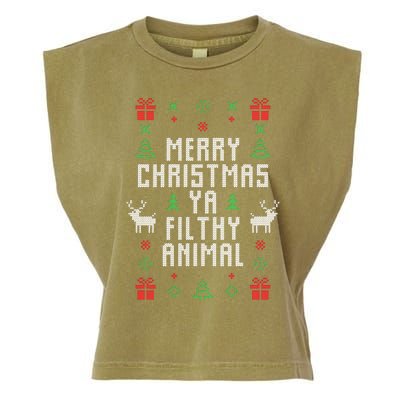 Merry Christmas Ya Filthy Animal Ugly Christmas Sweater Garment-Dyed Women's Muscle Tee