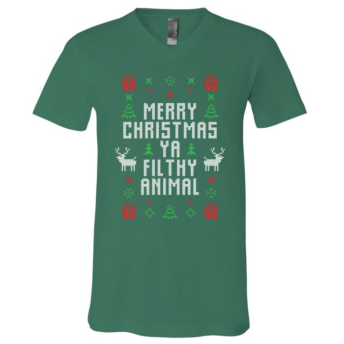 Merry Christmas Ya Filthy Animal Ugly Christmas Sweater V-Neck T-Shirt