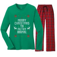 Merry Christmas Ya Filthy Animal Ugly Christmas Sweater Women's Long Sleeve Flannel Pajama Set 