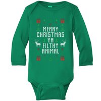 Merry Christmas Ya Filthy Animal Ugly Christmas Sweater Baby Long Sleeve Bodysuit