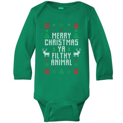 Merry Christmas Ya Filthy Animal Ugly Christmas Sweater Baby Long Sleeve Bodysuit