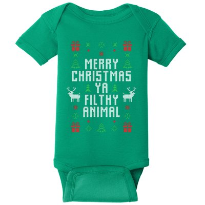 Merry Christmas Ya Filthy Animal Ugly Christmas Sweater Baby Bodysuit