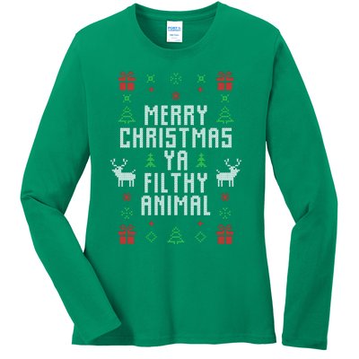 Merry Christmas Ya Filthy Animal Ugly Christmas Sweater Ladies Long Sleeve Shirt