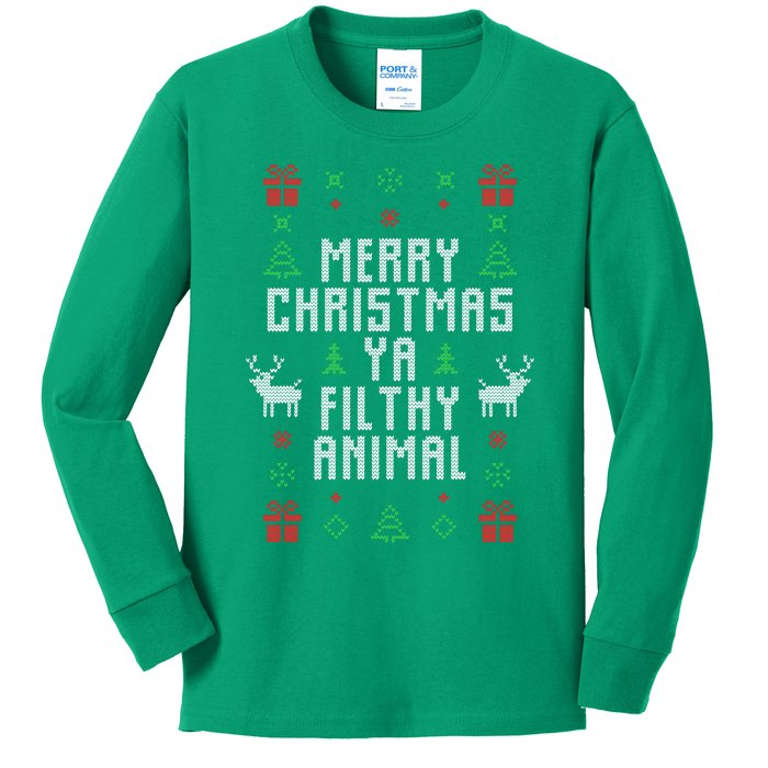 Merry Christmas Ya Filthy Animal Ugly Christmas Sweater Kids Long Sleeve Shirt