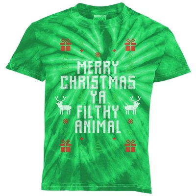 Merry Christmas Ya Filthy Animal Ugly Christmas Sweater Kids Tie-Dye T-Shirt