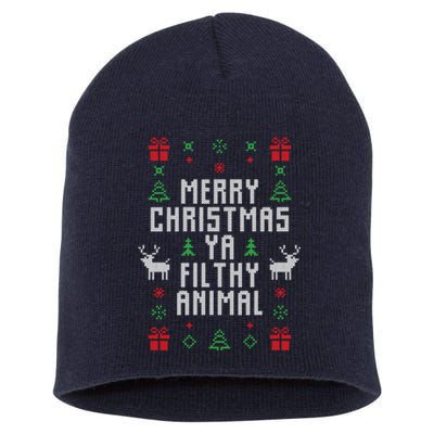 Merry Christmas Ya Filthy Animal Ugly Christmas Sweater Short Acrylic Beanie