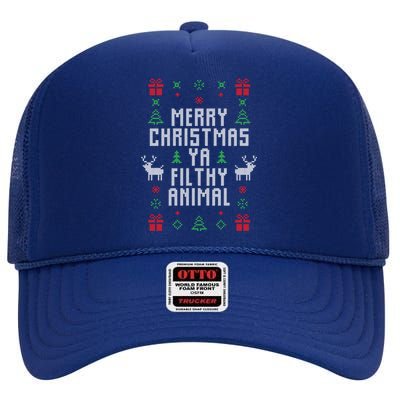 Merry Christmas Ya Filthy Animal Ugly Christmas Sweater High Crown Mesh Back Trucker Hat