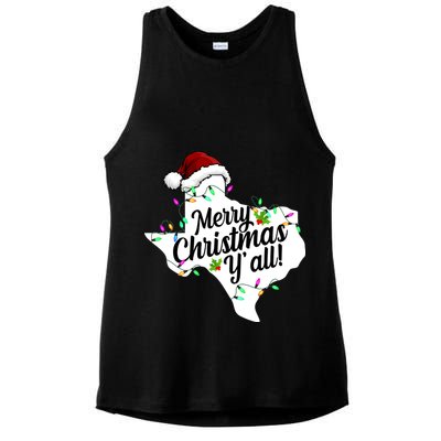 Merry Christmas Y'all Texas State Ladies PosiCharge Tri-Blend Wicking Tank