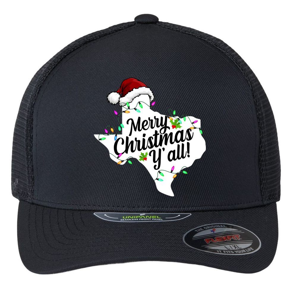 Merry Christmas Y'all Texas State Flexfit Unipanel Trucker Cap