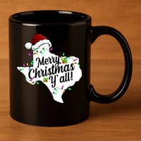 Merry Christmas Y'all Texas State 11oz C Handle Ceramic Mug