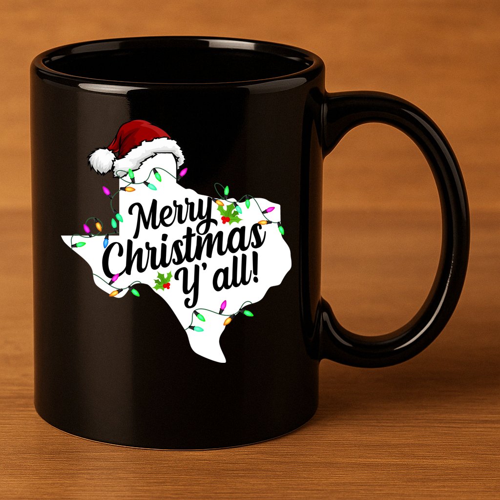 Merry Christmas Y'all Texas State 11oz C Handle Ceramic Mug