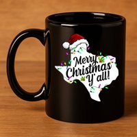 Merry Christmas Y'all Texas State 11oz C Handle Ceramic Mug