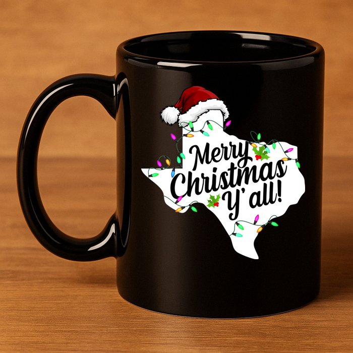 Merry Christmas Y'all Texas State 11oz C Handle Ceramic Mug