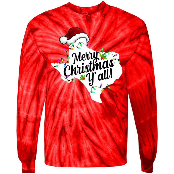 Merry Christmas Y'all Texas State Tie-Dye Long Sleeve Shirt