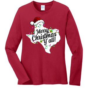 Merry Christmas Y'all Texas State Ladies Long Sleeve Shirt