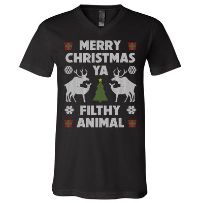 Merry Christmas Ya Filthy Animal V-Neck T-Shirt