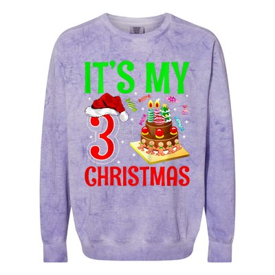 Merry Christmas Yes Its My 3rd Birthday Christmas Colorblast Crewneck Sweatshirt