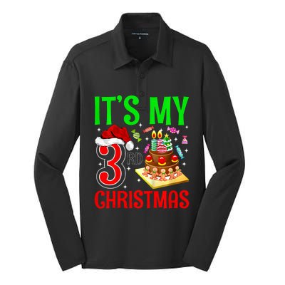 Merry Christmas Yes Its My 3rd Birthday Christmas Silk Touch Performance Long Sleeve Polo