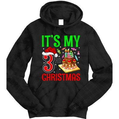 Merry Christmas Yes Its My 3rd Birthday Christmas Tie Dye Hoodie