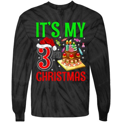 Merry Christmas Yes Its My 3rd Birthday Christmas Tie-Dye Long Sleeve Shirt