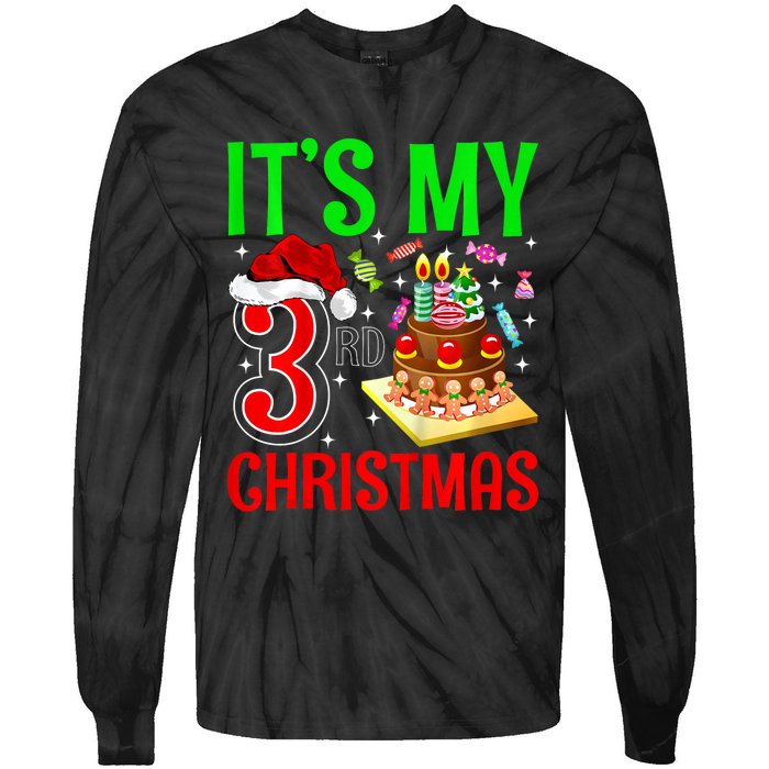 Merry Christmas Yes Its My 3rd Birthday Christmas Tie-Dye Long Sleeve Shirt