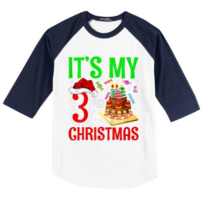 Merry Christmas Yes Its My 3rd Birthday Christmas Baseball Sleeve Shirt