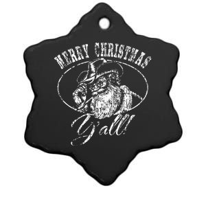 Merry Christmas Y'all Funny Country Cowboy Santa Claus  Ceramic Star Ornament