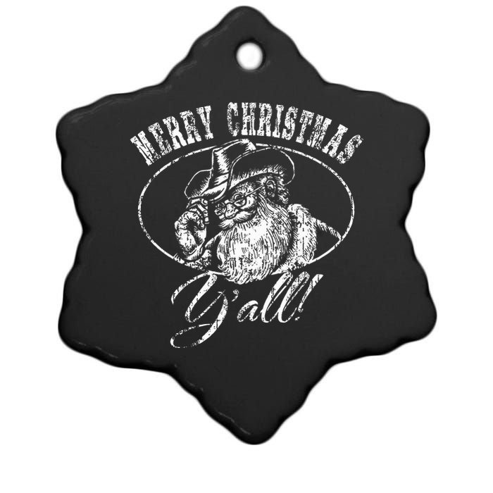 Merry Christmas Y'all Funny Country Cowboy Santa Claus  Ceramic Star Ornament